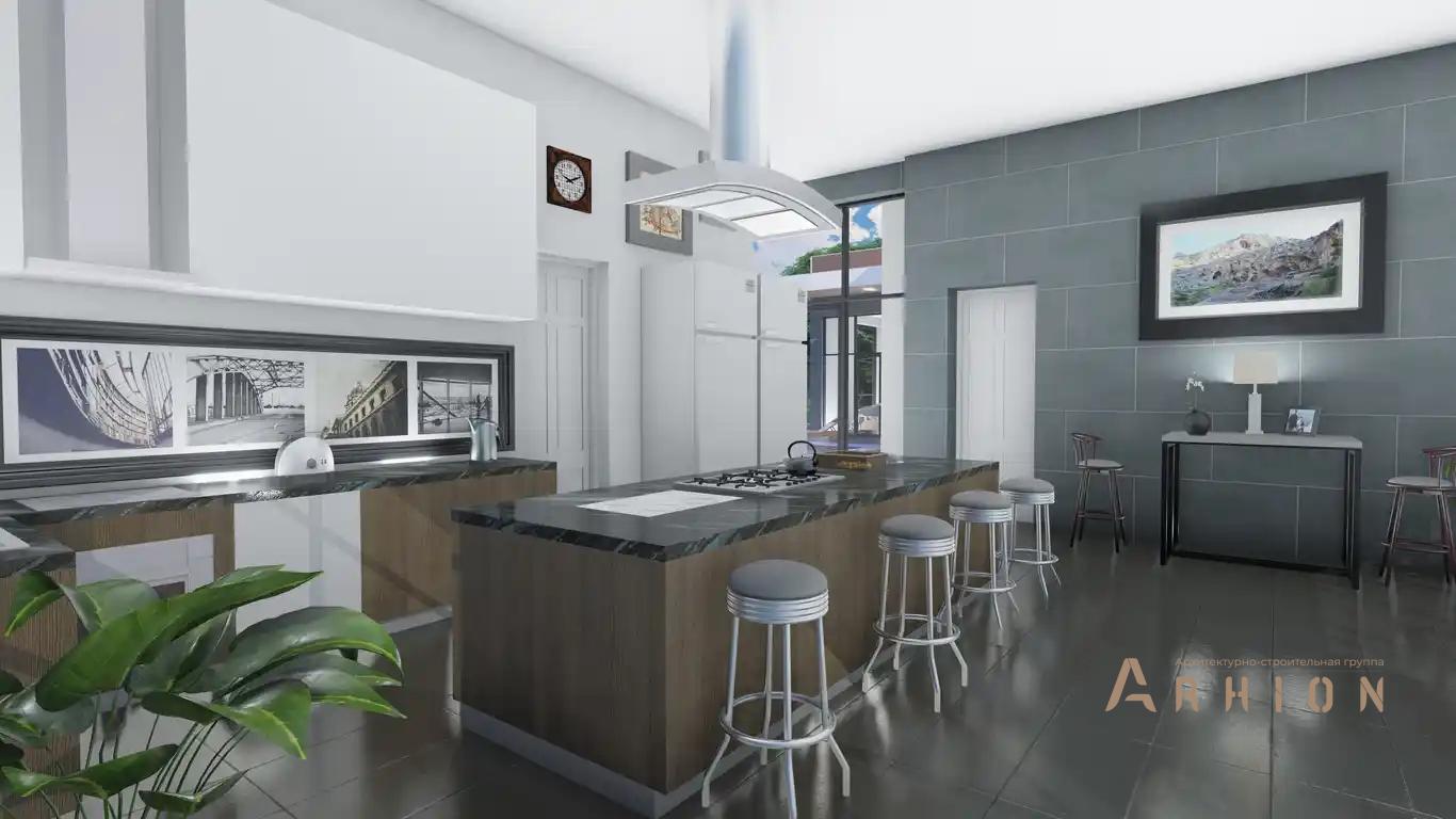 12. Проект двухэтажного дома в стиле хай-тек с плоской кровлей , h-1612, площадью - 545 кв c терассой, балконом, гаражом